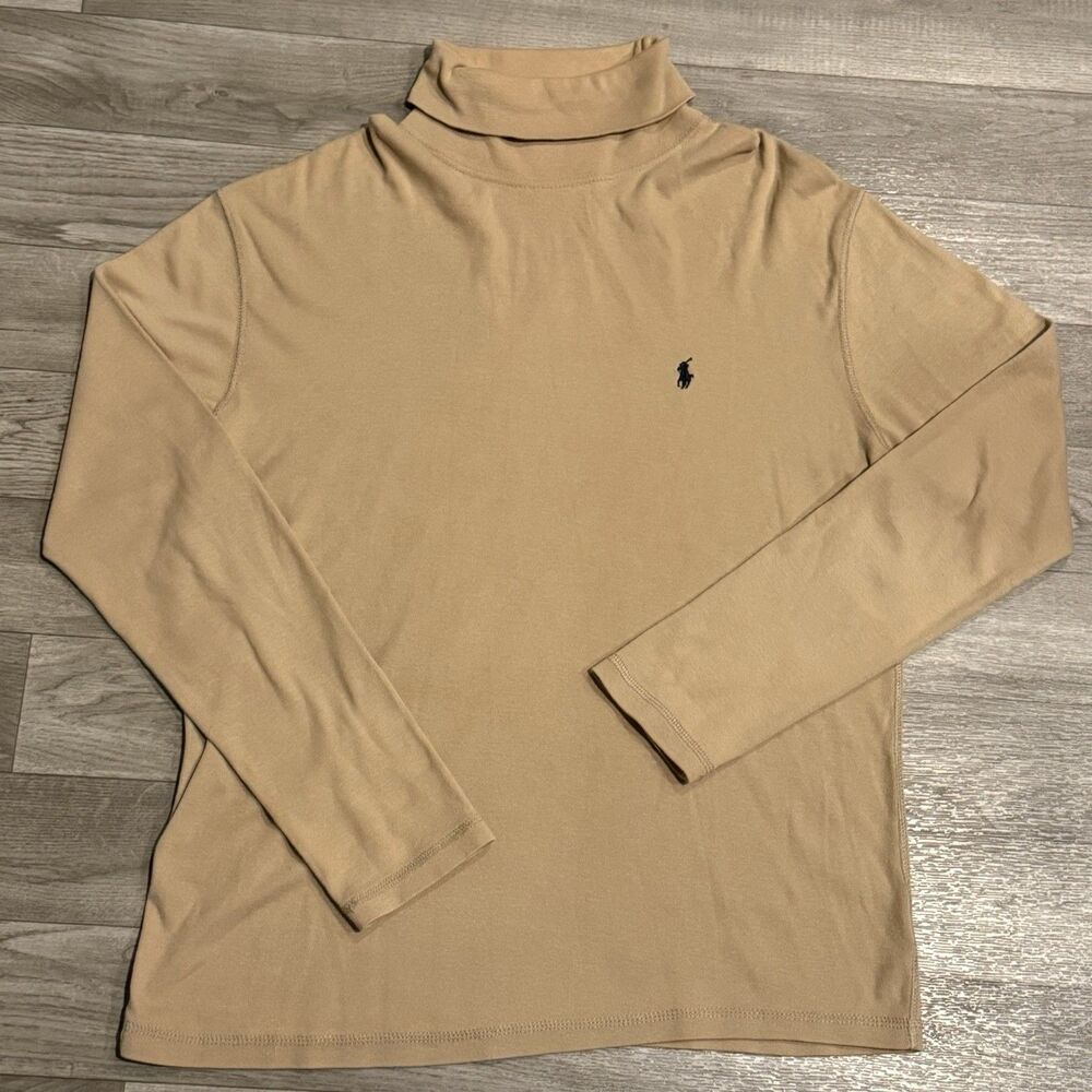 Vtg 90s Polo Ralph Lauren Pony Turtleneck Shirt Mens L Beige Made in Canada